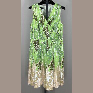 NEW Talbots Dress Womens 8 petite green brown floral fit flare preppy